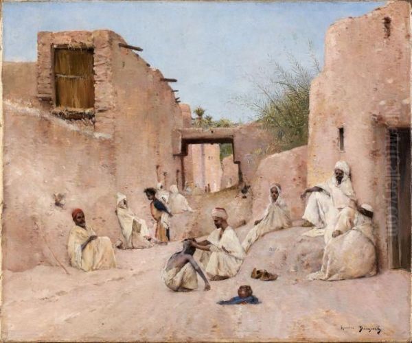 Une Rue De L'oasis De Chetma Oil Painting by Maurice Bompard