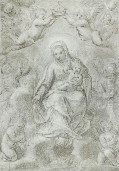 The Madonna And Child Surrounded By Putti Oil Painting by Gian Girolamo Bonesi