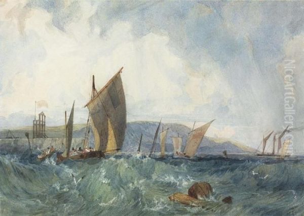 Shipping Off The Coast Of Dieppe Oil Painting by Richard Parkes Bonington