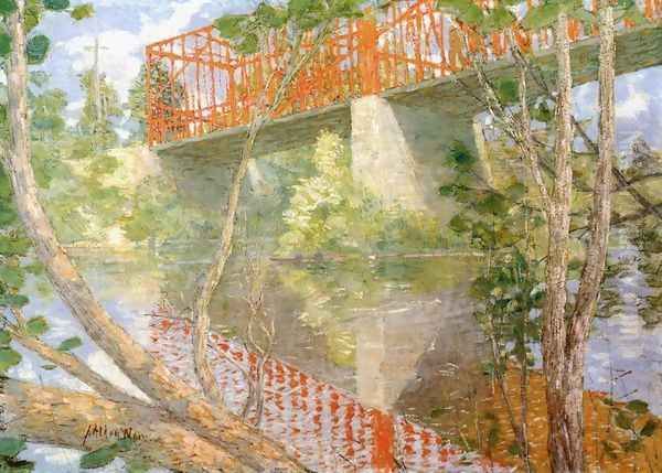 The Red Bridge Oil Painting by Julian Alden Weir