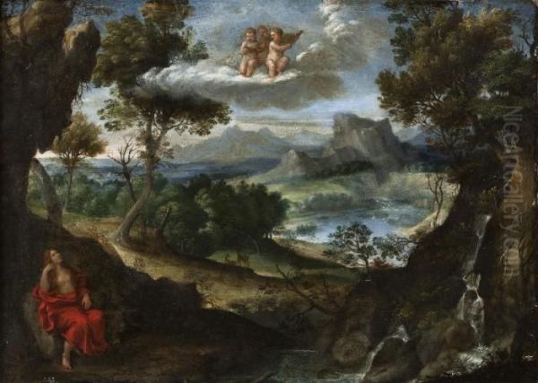 Paesaggio Con La Maddalena Oil Painting by Pietro Paolo Bonzi