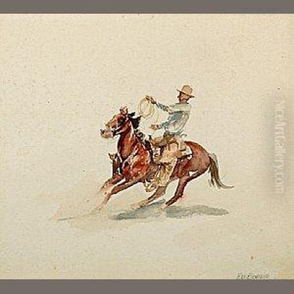 Cowboy On Horseback Oil Painting by John Edward Borein