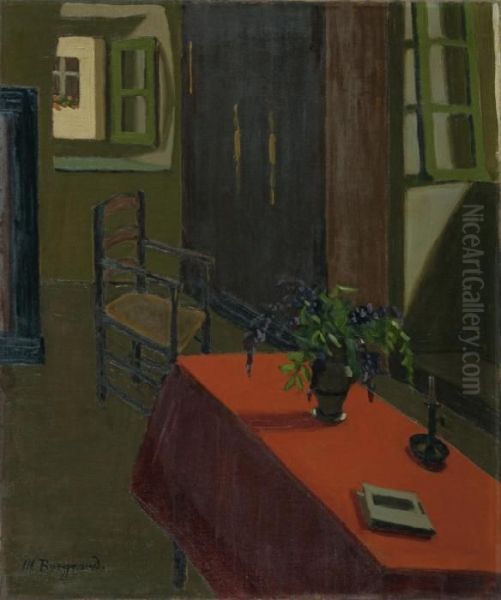 Table Rouge Avec Glycines Oil Painting by Marius Borgeaud