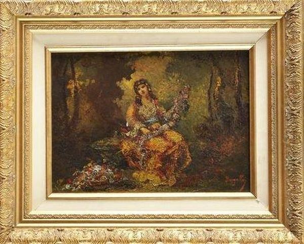 Femme A La Guirlande De Fleurs Oil Painting by Frederic Borgella