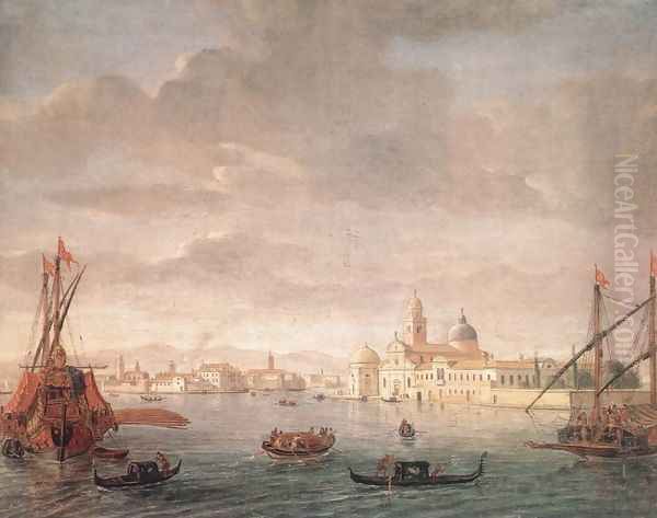 The Island of San Michele, Looking toward Murano 1700s Oil Painting by Caspar Andriaans Van Wittel