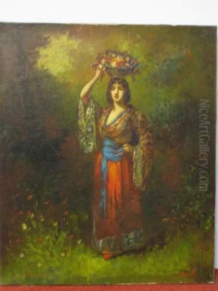 Orientale Au Panier Fleuri Oil Painting by Frederic Borgella