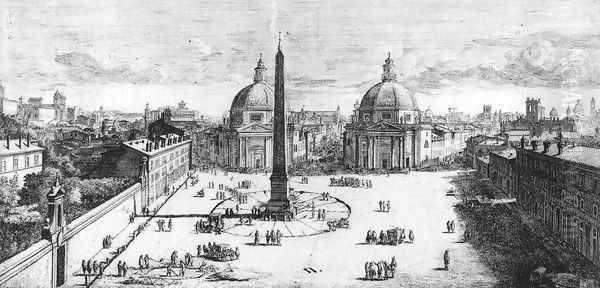 View Of The Piazza Del Popolo Rome 1678 Oil Painting by Caspar Andriaans Van Wittel