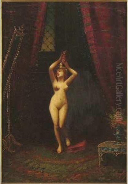 Femme Nue Se Mirant Dans Une Psyche Dans Un Interieur Oriental Oil Painting by Frederic Borgella