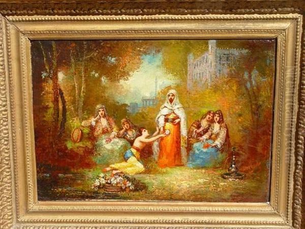 Scene De Harem Oil Painting by Frederic Borgella