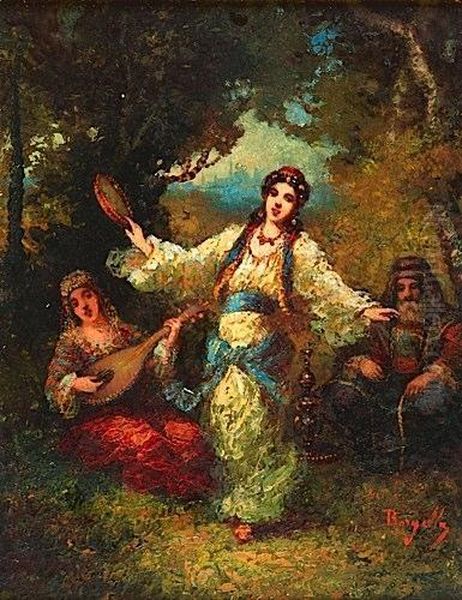 Musiciennes Dans Un Sous Bois Oil Painting by Frederic Borgella