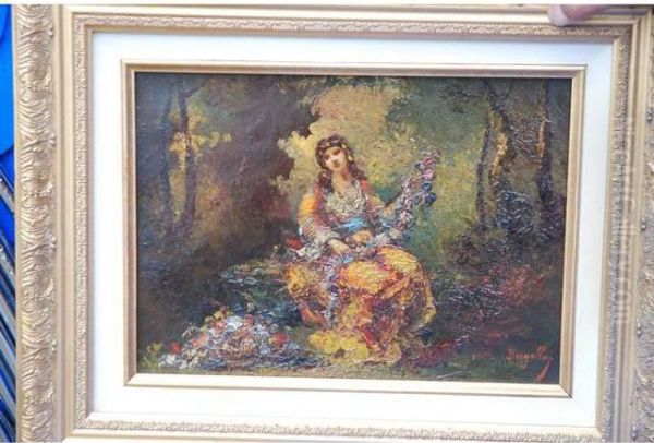 Jeune Fille Aux Fleurs Oil Painting by Frederic Borgella