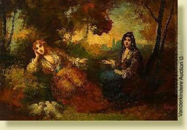 Deux Femmes Orientales Dans Un Parc Oil Painting by Frederic Borgella