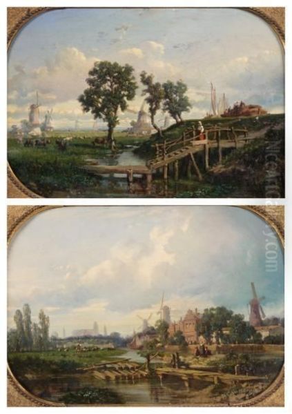 Paysage De Hollande Oil Painting by Auguste Borget