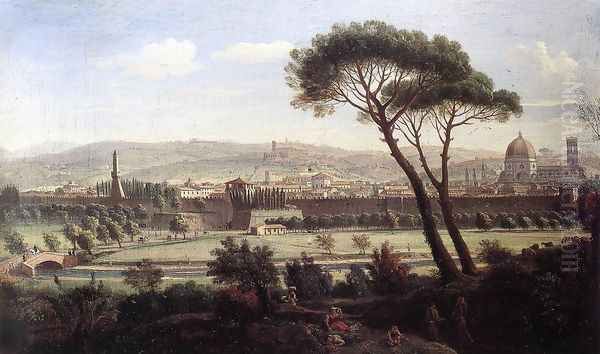 View of Florence from the Via Bolognese c. 1695 Oil Painting by Caspar Andriaans Van Wittel