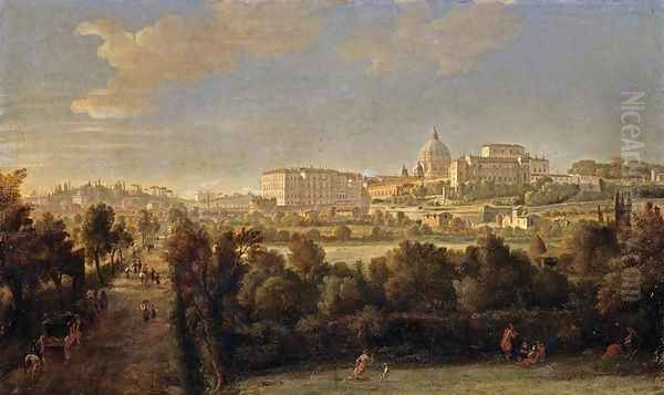 Rome- View of St Peter's and the Vatican Seen from Prati Di Castello Oil Painting by Caspar Andriaans Van Wittel