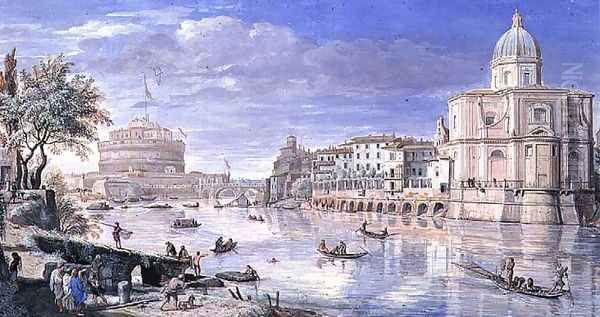 View of the Castel Sant Angelo, Rome, 1685 Oil Painting by Caspar Andriaans Van Wittel