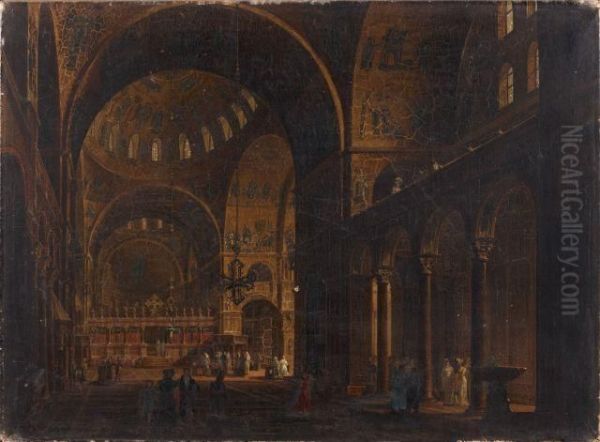 Interieur De La Basilique Saint Marc, Venise Oil Painting by Giuseppe Borsato