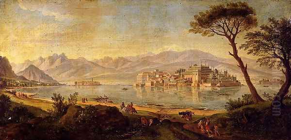 View Of Lake Maggiore With The Isola Bella Oil Painting by Caspar Andriaans Van Wittel