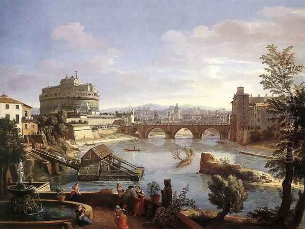 The Castel Sant'Angelo from the South 1690s Oil Painting by Caspar Andriaans Van Wittel