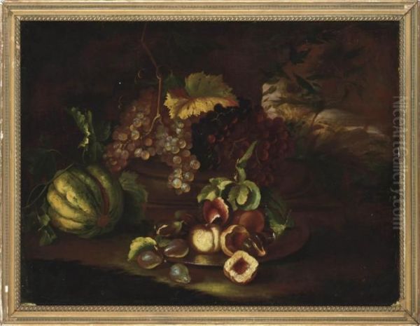 Grapes, Melon, Figs And Peaches On A Ledge by Felice Boselli Piacenza