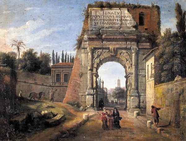 Rome-View of the Arch of Titus 1710s Oil Painting by Caspar Andriaans Van Wittel