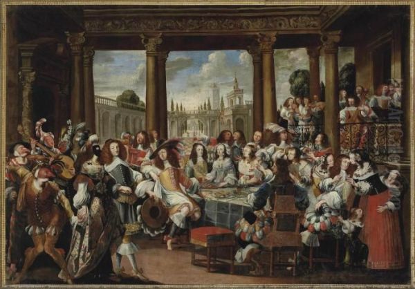 An Elegant Company At Table In A Loggia Oil Painting by Abraham Bosse