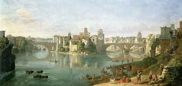 The Tiberian Island in Rome, 1685 Oil Painting by Caspar Andriaans Van Wittel