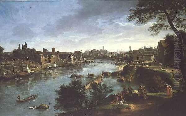 View of the River Tiber in Rome Oil Painting by Caspar Andriaans Van Wittel