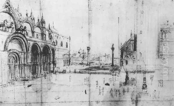 Piazza San Marco- Looking South 1690s Oil Painting by Caspar Andriaans Van Wittel