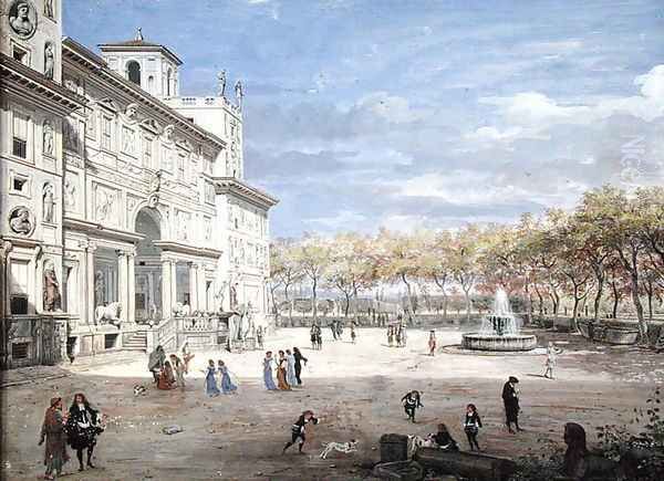 The Villa Medici, Rome, 1685 Oil Painting by Caspar Andriaans Van Wittel