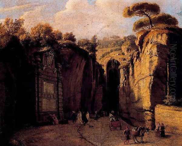 The cave of Posilipo (Naples) Oil Painting by Caspar Andriaans Van Wittel