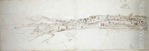 View of Urbino from the colle di San Donato Oil Painting by Caspar Andriaans Van Wittel