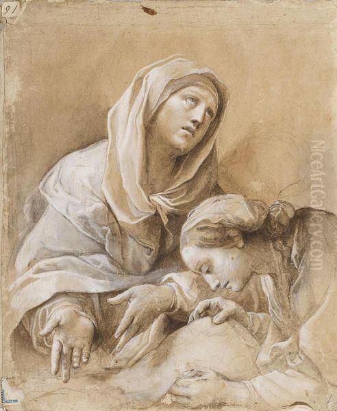 Saint Anne Teaches The Virgin Mary To Read Oil Painting by Giuseppe Bottani