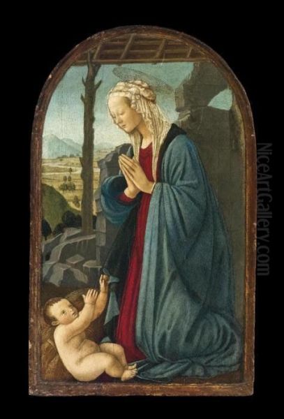 Madonna In Adorazione Del Bambino Oil Painting by Francesco Botticini