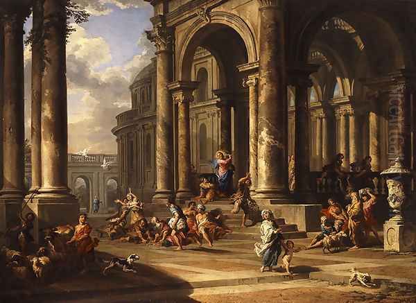 The expulsion of the merchants from the temple Oil Painting by Caspar Andriaans Van Wittel