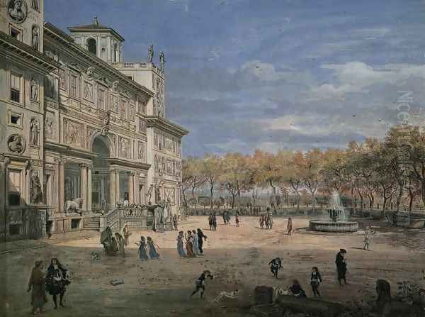 The Villa Medici and Garden in Rome Oil Painting by Caspar Andriaans Van Wittel