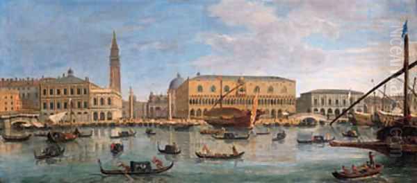 The Bacino di San Marco, Venice, looking towards the Doge's Palace and the Piazzetta, with the Bucintoro and other shipping Oil Painting by Caspar Andriaans Van Wittel