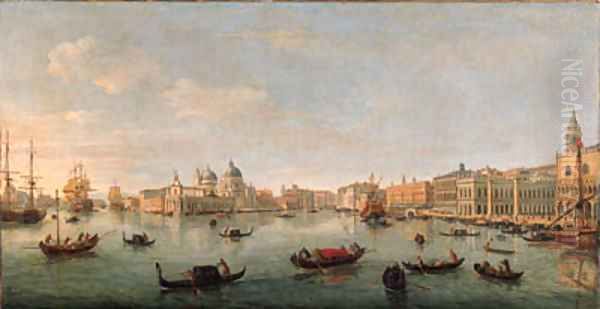 The Bacino di San Marco, Venice, looking west towards the mouth of the Grand Canal, the Doge's Palace, the Piazzetta, and the Redentore Oil Painting by Caspar Andriaans Van Wittel