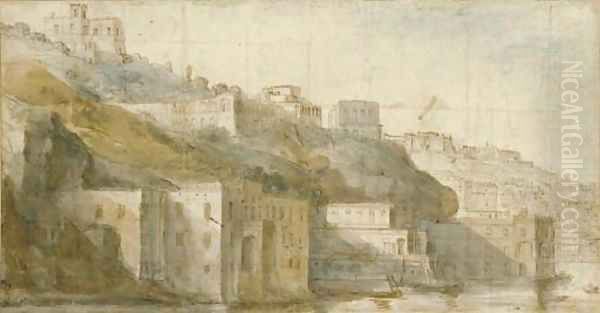 View of Mergellina on the Bay of Naples, with Capodimonte beyond Oil Painting by Caspar Andriaans Van Wittel