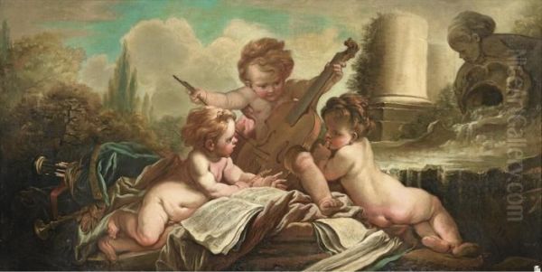 Les Enfants Musiciens Oil Painting by Francois Boucher