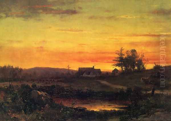 Twilight Landscape Oil Painting by Thomas Worthington Whittredge