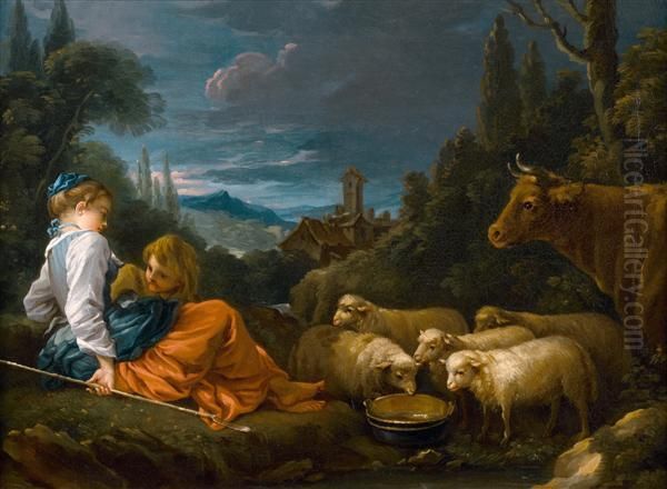 Les Enfants Du Berger Oil Painting by Francois Boucher