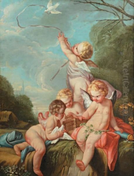 Les Amours Oiseleurs Oil Painting by Francois Boucher