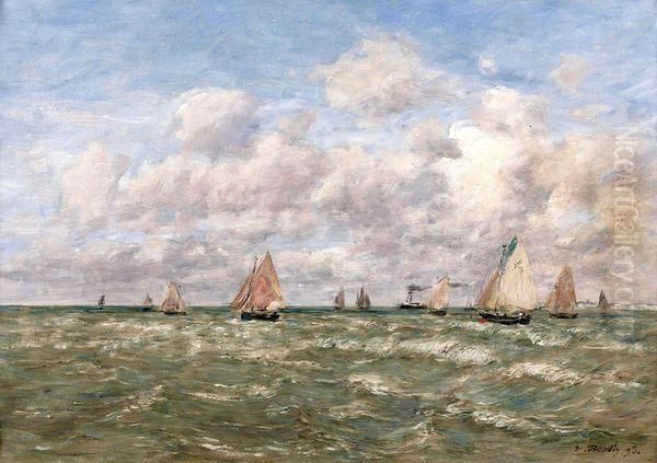 Sortie Des Barques Du Port De Trouville Oil Painting by Eugene Boudin