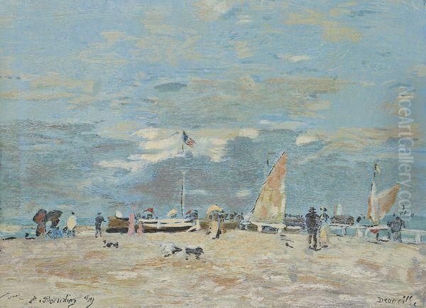 Plage A Deauville Oil Painting by Eugene Boudin