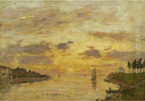 Saint-valery-sur-somme. L'embouchure De La Somme Oil Painting by Eugene Boudin