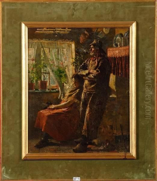 Pecheur Et Son Epouse Dans Un Interieur Oil Painting by Alois Boudry