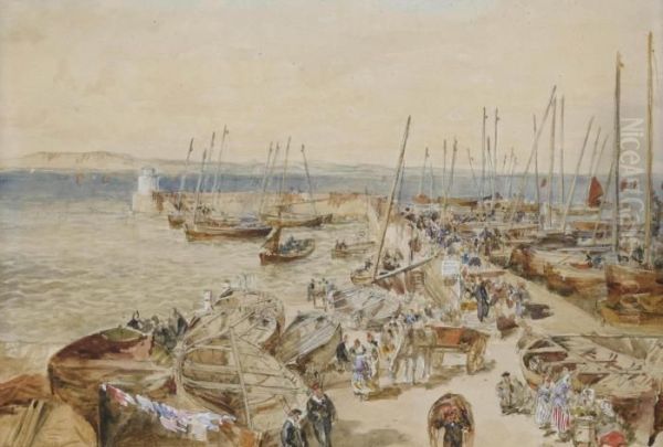 Newhaven Harbour On The Firth Of Forth Oil Painting by Samuel Bough