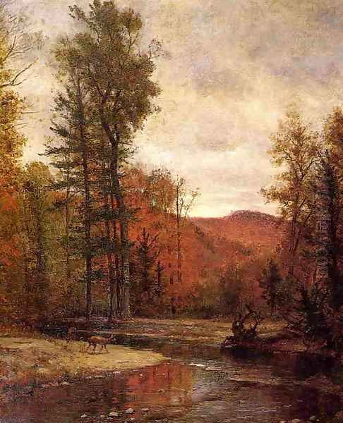 Adirondack Woodland with Two Deer Oil Painting by Thomas Worthington Whittredge