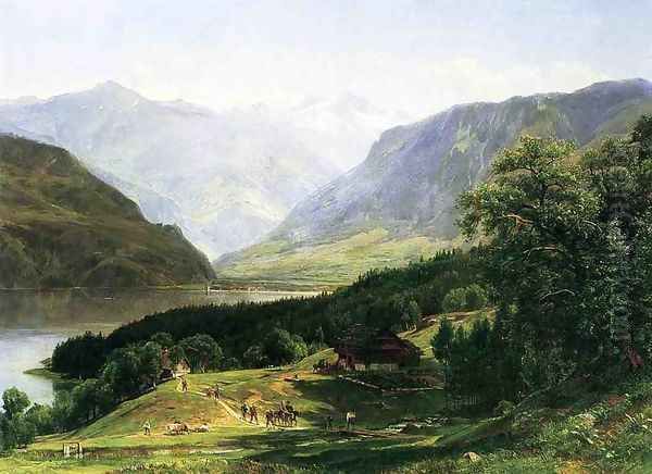 Travelers in the Swiss Alps Oil Painting by Thomas Worthington Whittredge